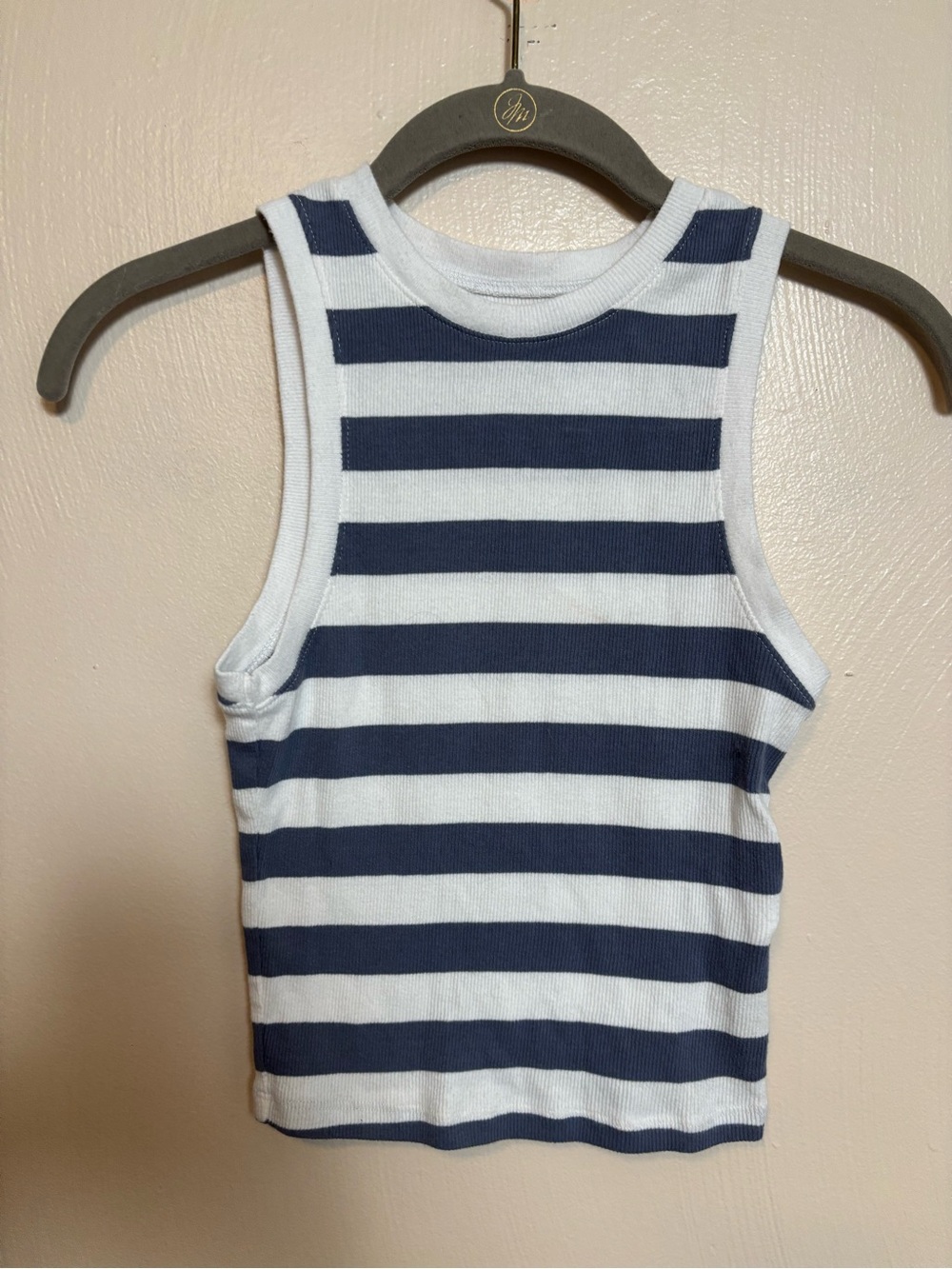 Hollister Women’s Teen Tank Top Shirt Sleeveless Gray White Striped Ribbed Tank